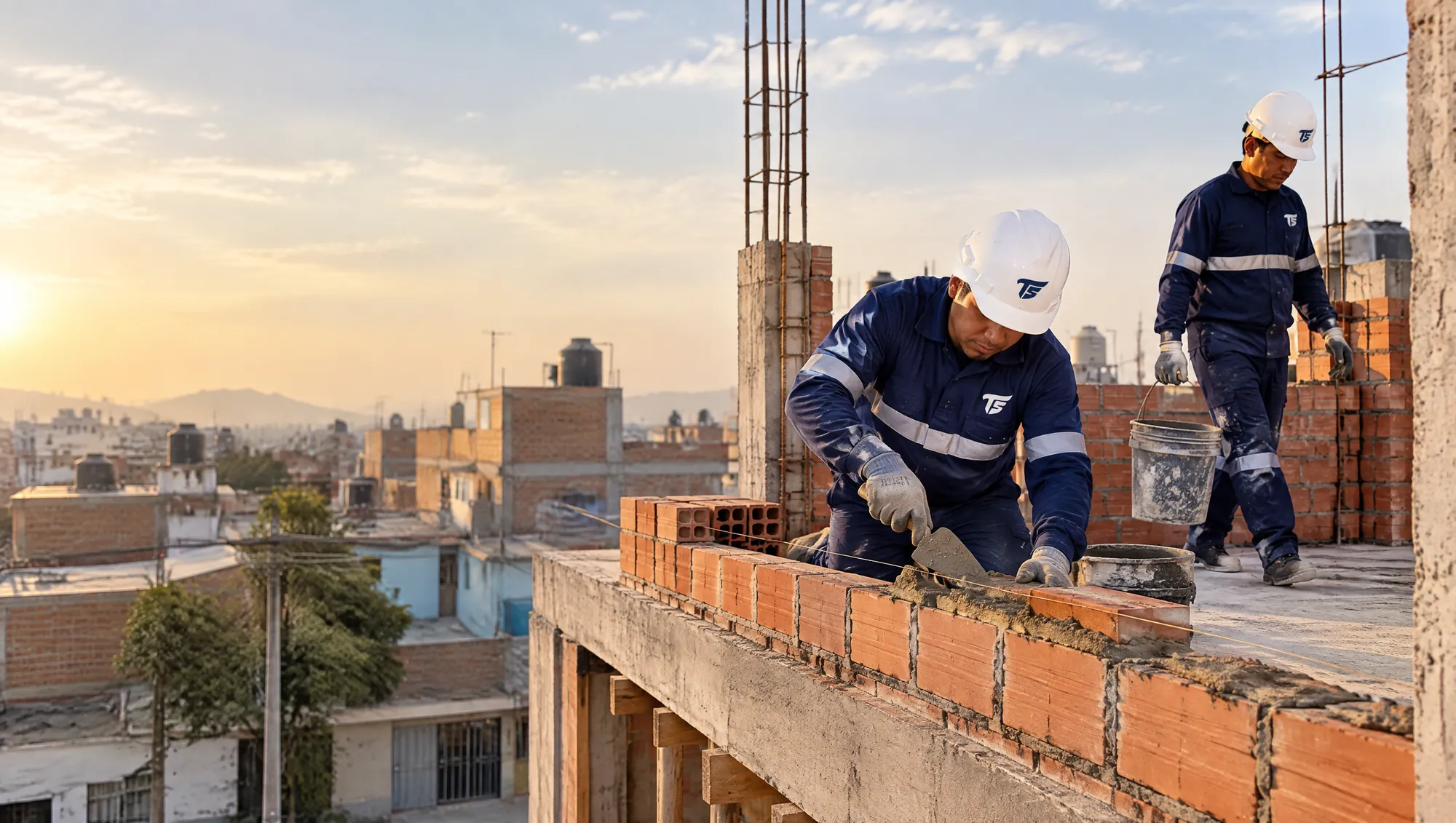 Albañiles TS construyendo el segundo piso de una casa en Lima